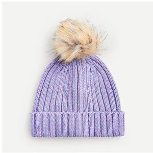 J. Crew Ribbed beanie with faux-fur pom-pom. NWT